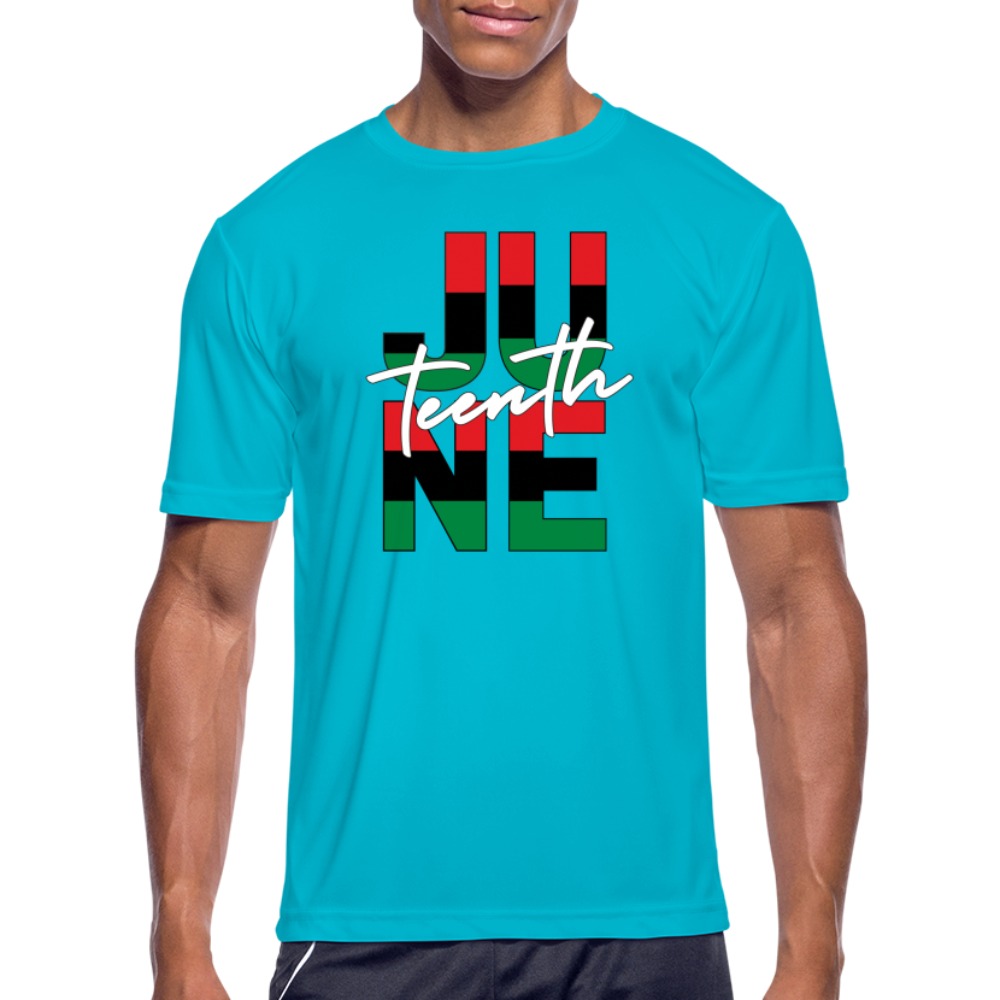 Juneteenth RBG Squared Men’s Moisture Wicking Performance T-Shirt - turquoise