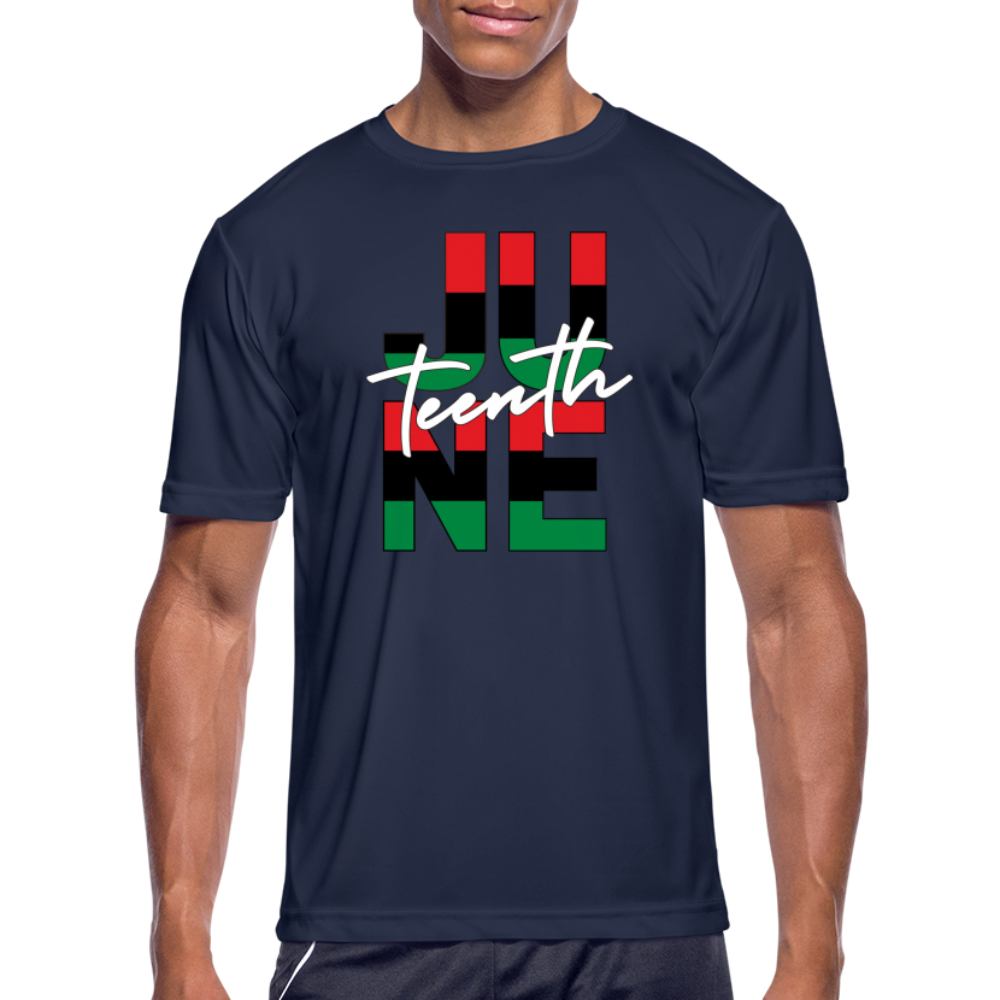 Juneteenth RBG Squared Men’s Moisture Wicking Performance T-Shirt - navy