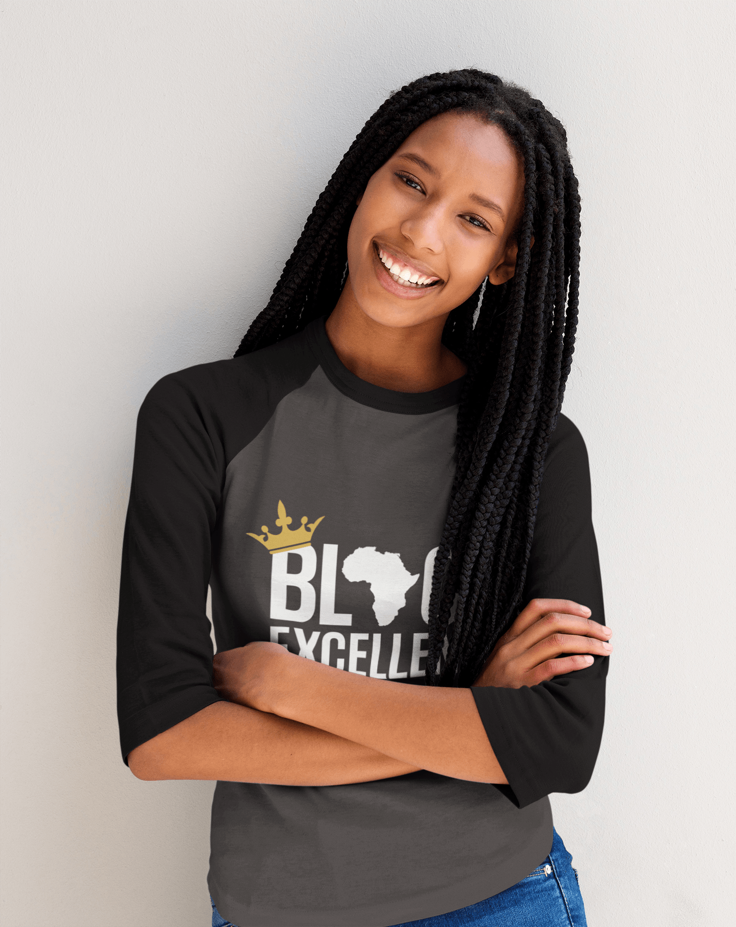 Black Excellence (White) Unisex 3/4 sleeve raglan shirt - Chocolate Ancestor