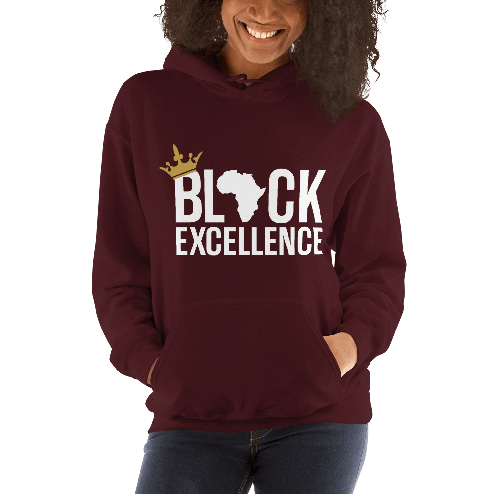 Black Excellence (White) Unisex Hooded Sweatshirt - Chocolate Ancestor