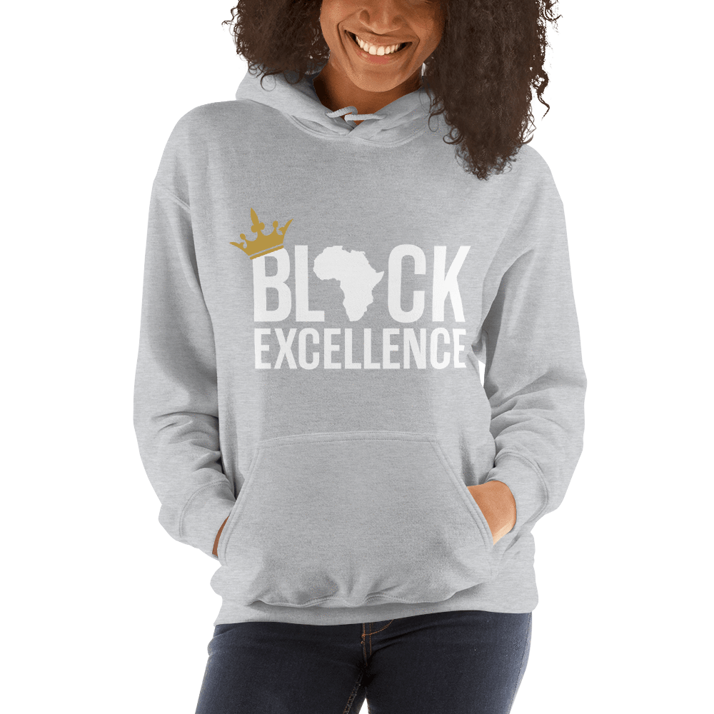 Black Excellence (White) Unisex Hooded Sweatshirt - Chocolate Ancestor