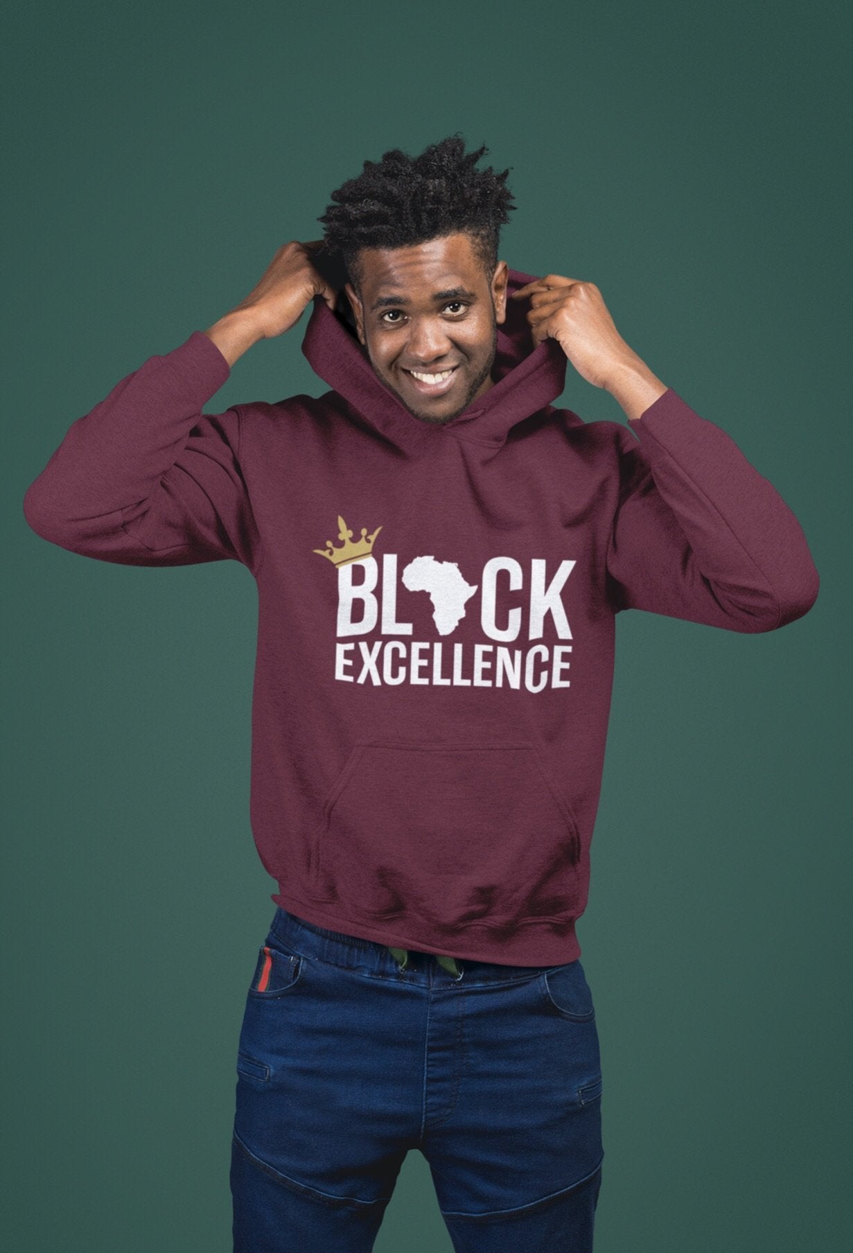 Black Excellence (White) Unisex Hooded Sweatshirt - Chocolate Ancestor