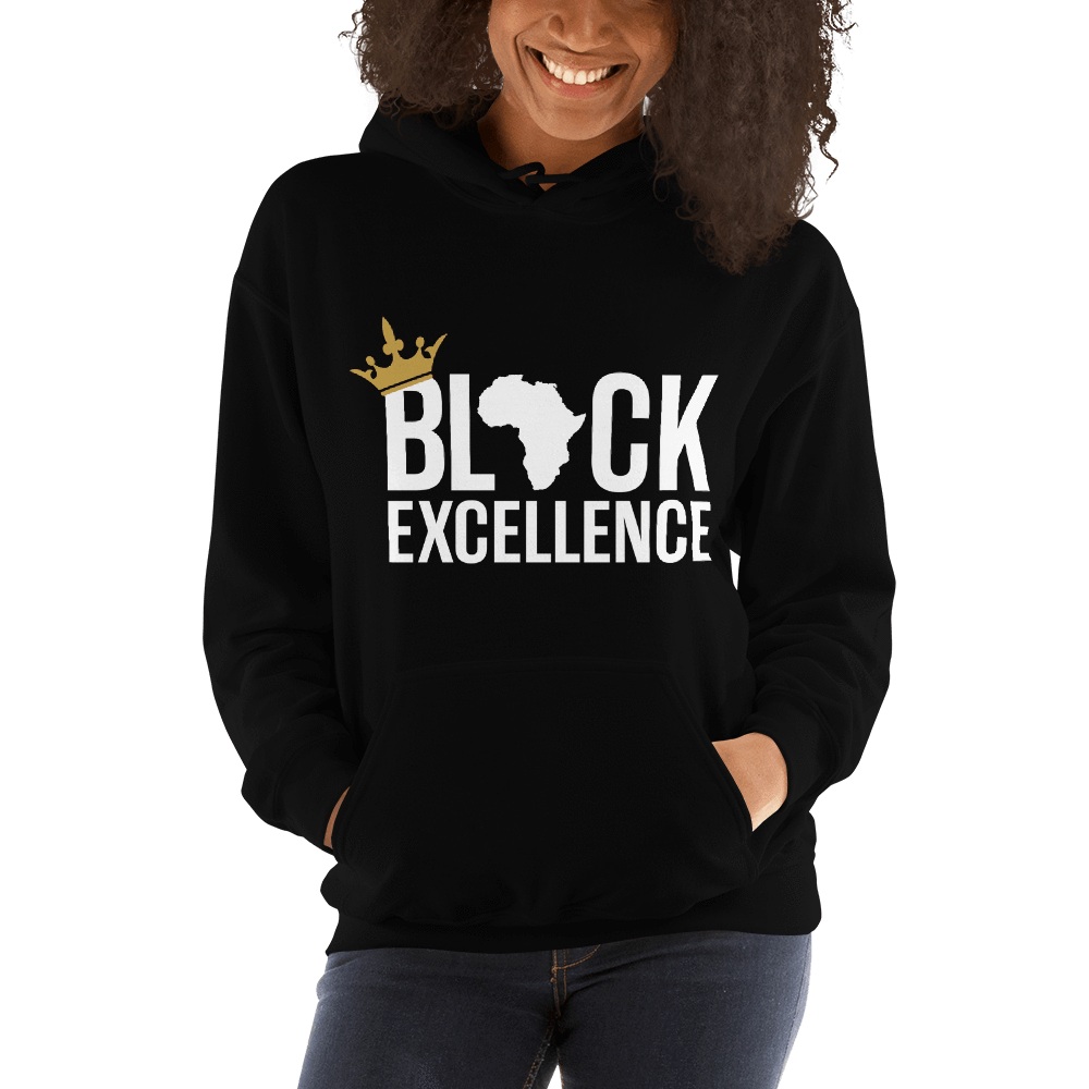 Black Excellence (White) Unisex Hooded Sweatshirt - Chocolate Ancestor