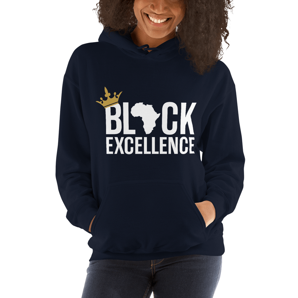 Black Excellence (White) Unisex Hooded Sweatshirt - Chocolate Ancestor