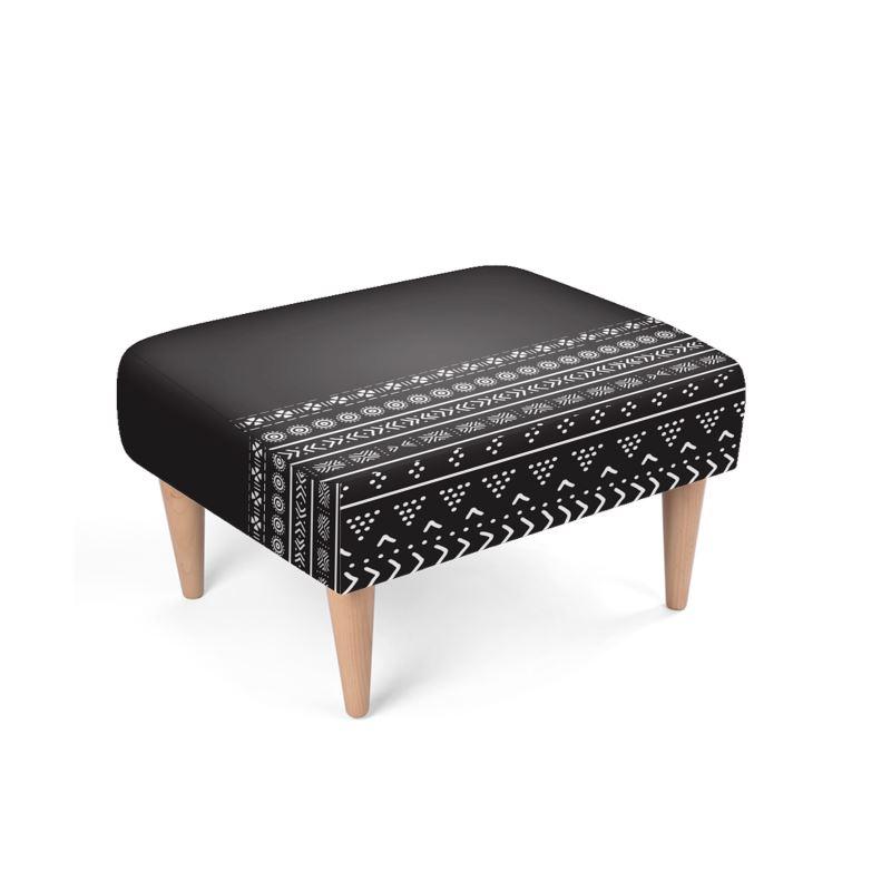 Carbon Black Mudcloth Boho Bespoke Footstool - Chocolate Ancestor