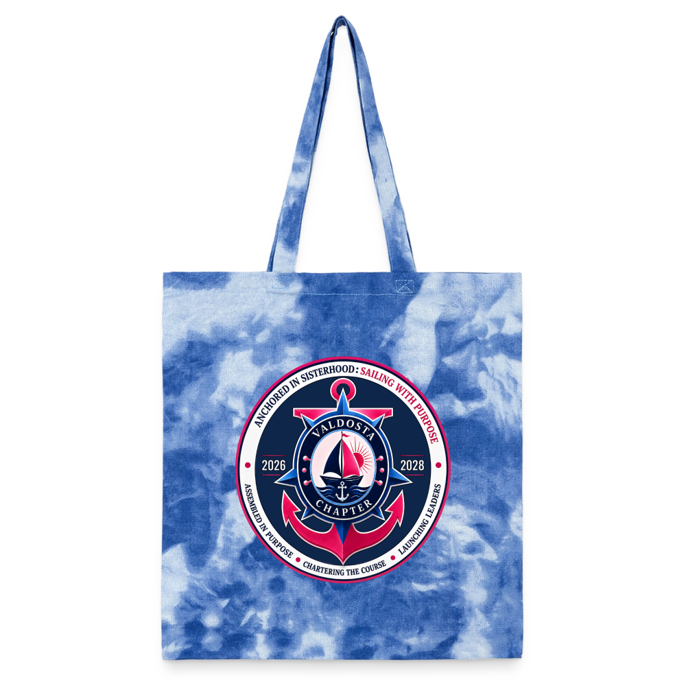 Valdosta JJOA 2026-2028 Theme Emblem Tie Dye Tote Bag - cloudy blue