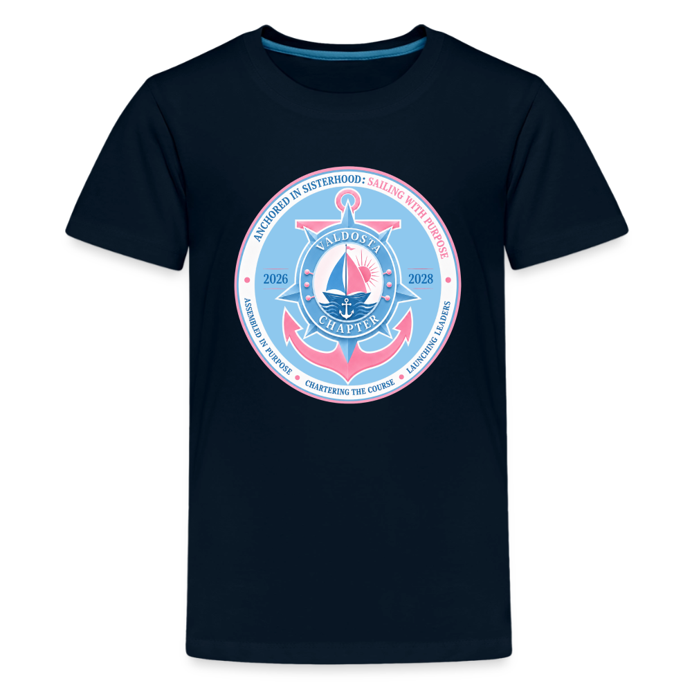 Valdosta JJOA 2026-2028 Theme Emblem Light Blue Kids' Premium T-Shirt - deep navy