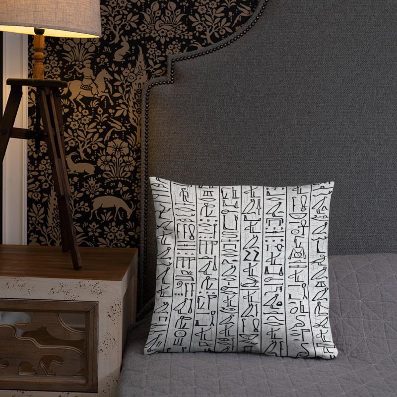 Egyptian Hieroglyphics Pillow - Chocolate Ancestor