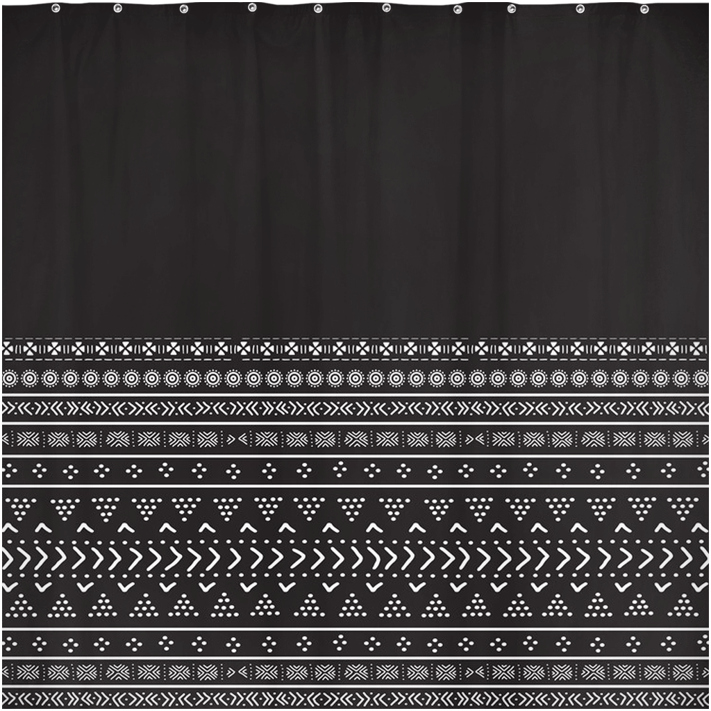 Carbon Black Mudcloth Boho Shower Curtains - Chocolate Ancestor