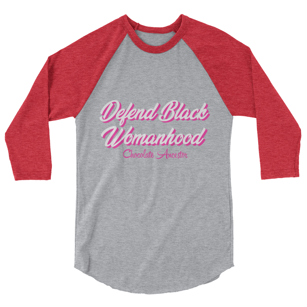 Defend Black Womanhood Unisex 3/4 sleeve raglan shirt - Chocolate Ancestor