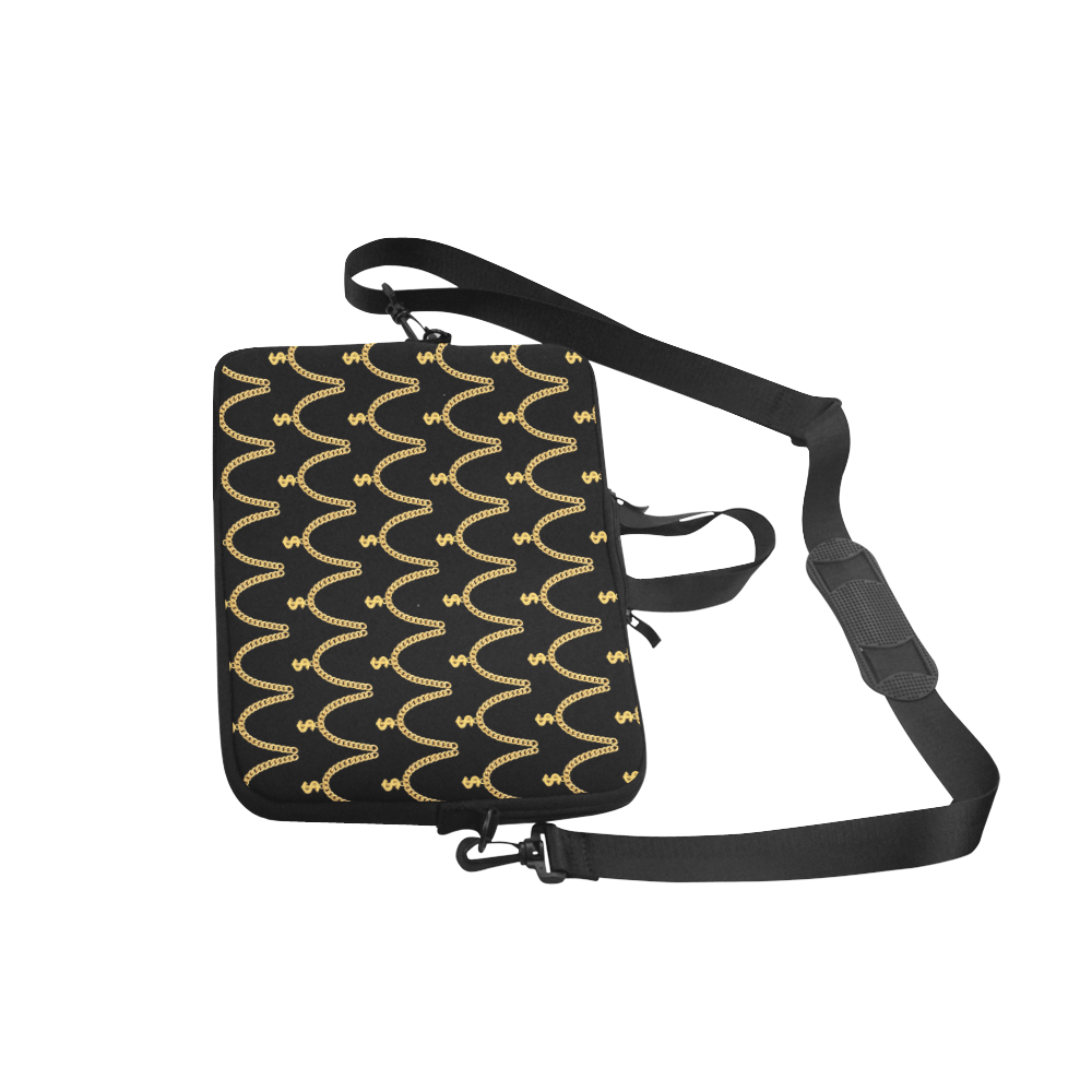 Gold Chain Pattern Classic Laptop Sleeve w/Strap - Chocolate Ancestor