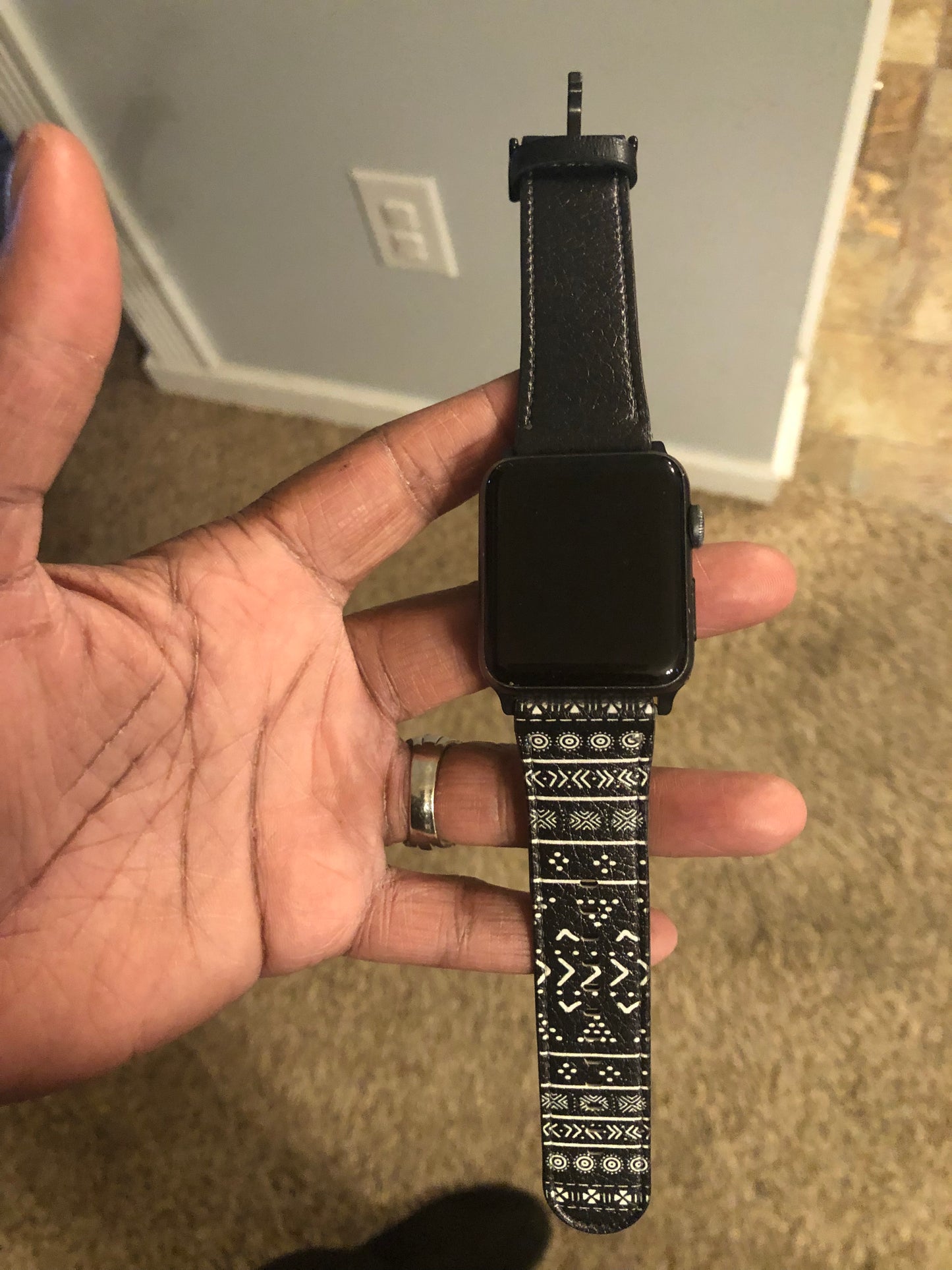 Carbon Black Mudcloth Boho Bespoke Vegan Leather Apple Watch Band