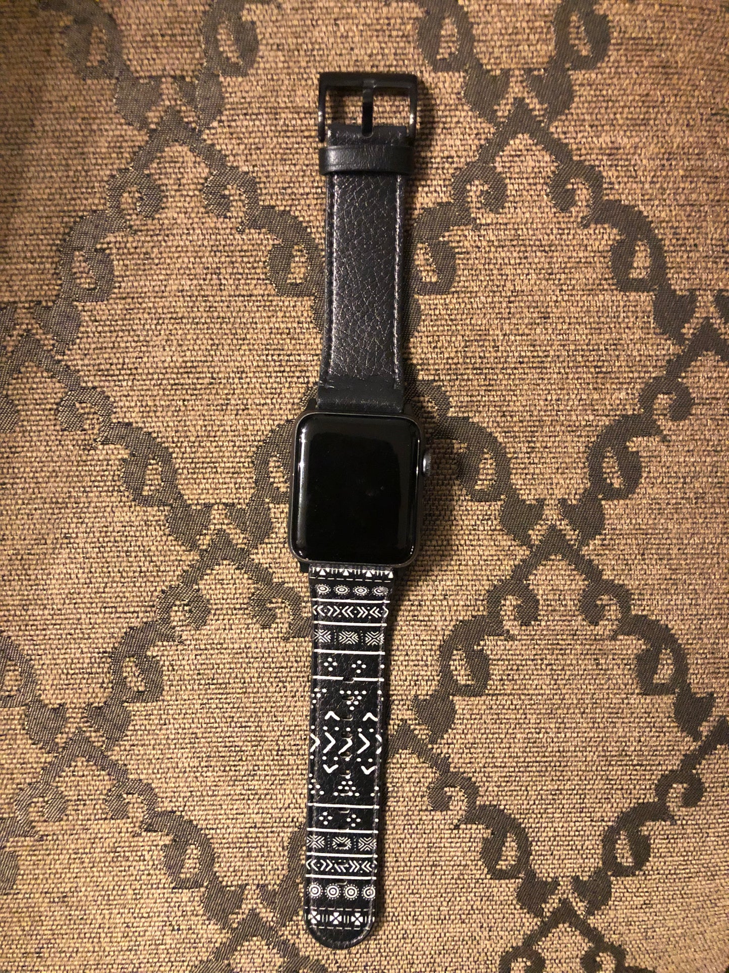 Carbon Black Mudcloth Boho Bespoke Vegan Leather Apple Watch Band