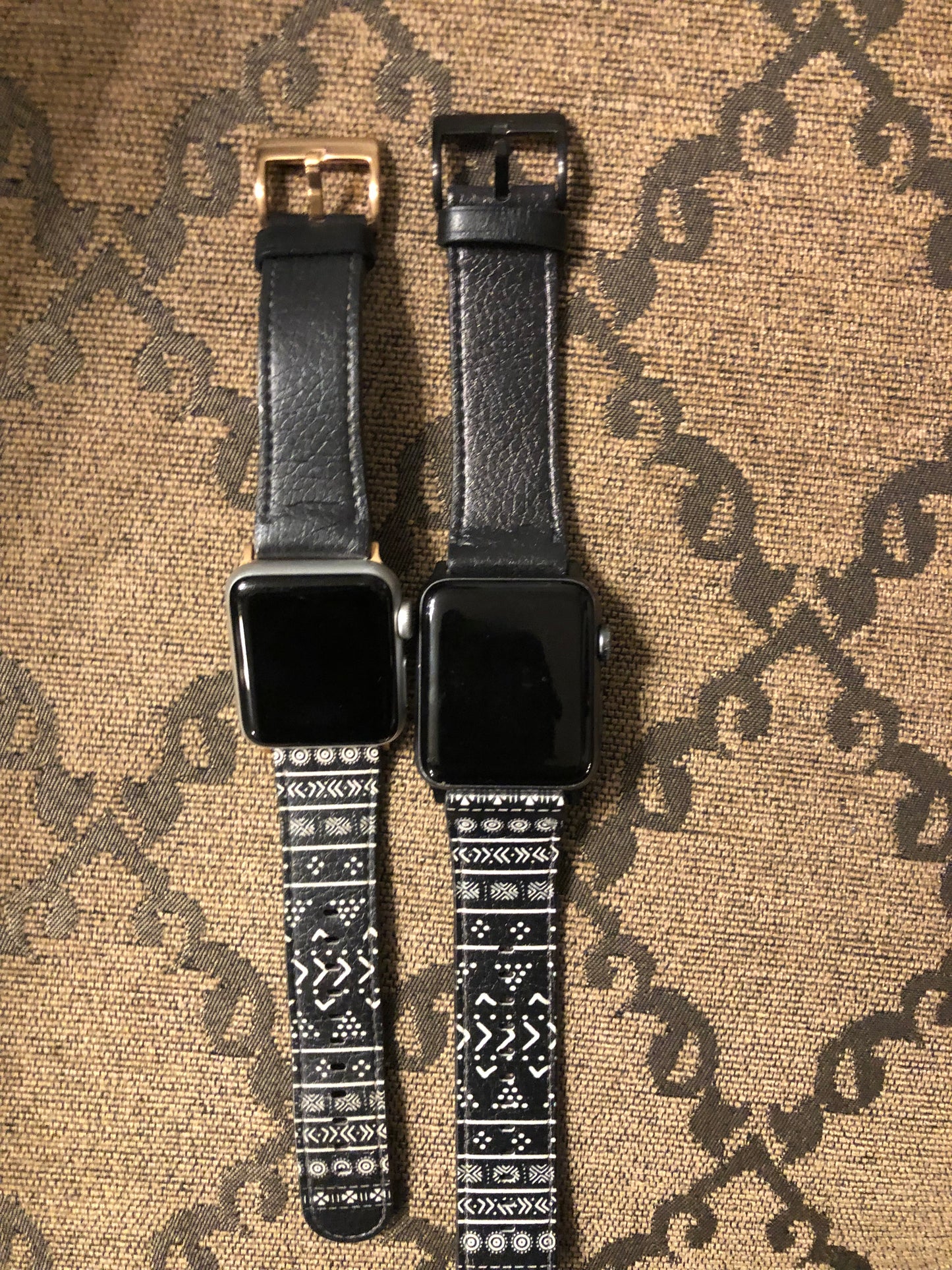 Carbon Black Mudcloth Boho Bespoke Vegan Leather Apple Watch Band
