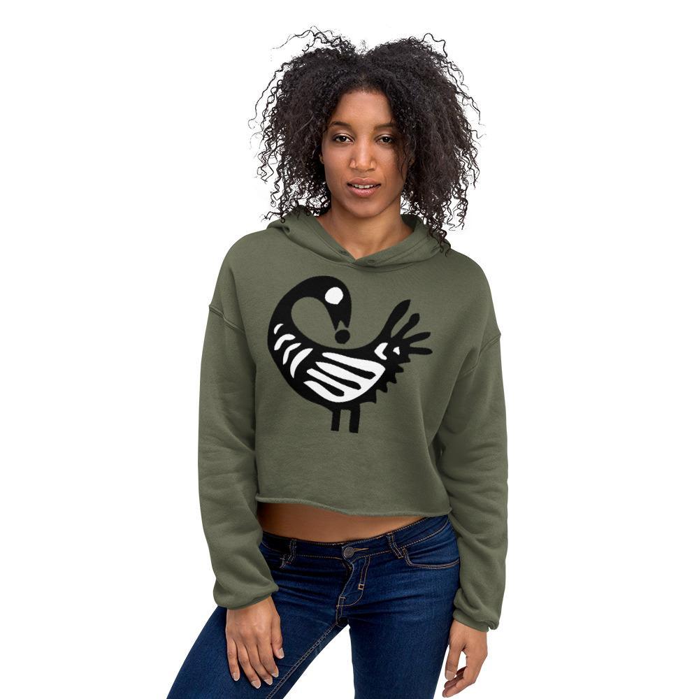 Sankofa Bird Ladies Crop Hoodie - Chocolate Ancestor